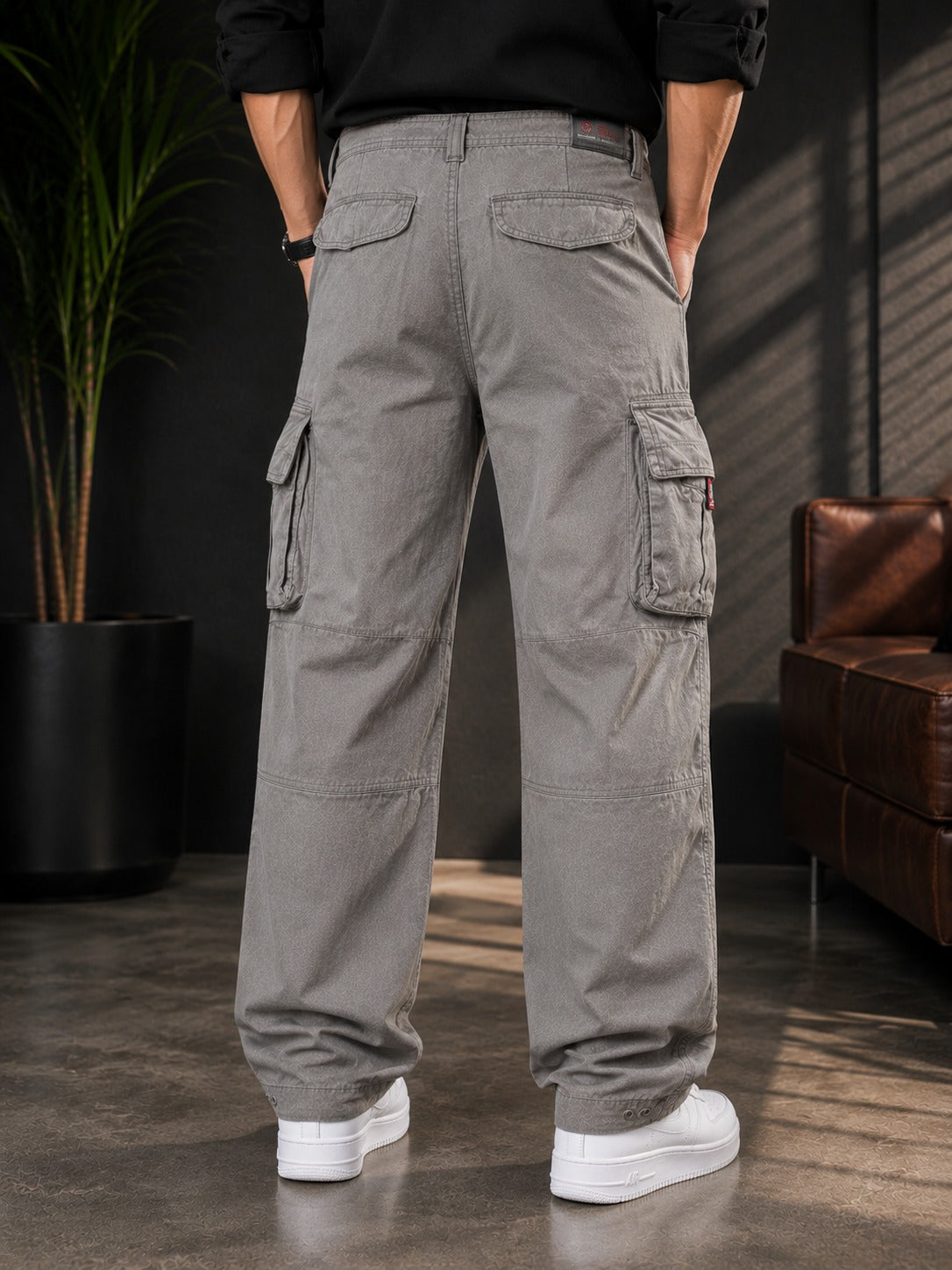 Regaloz Urban Utility Cargo Pants — Grey
