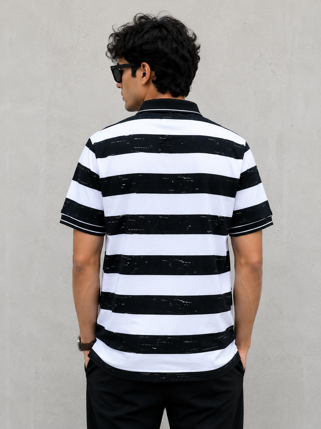 👕⚫⚪ Regaloz Polo Street Classic BLACK &amp; WHITE Striped Shirt