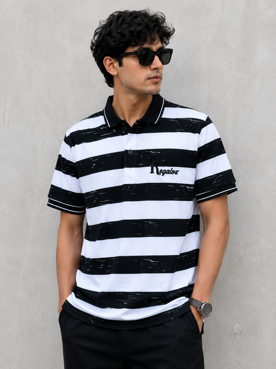 👕⚫⚪ Regaloz Polo Street Classic BLACK &amp; WHITE Striped Shirt