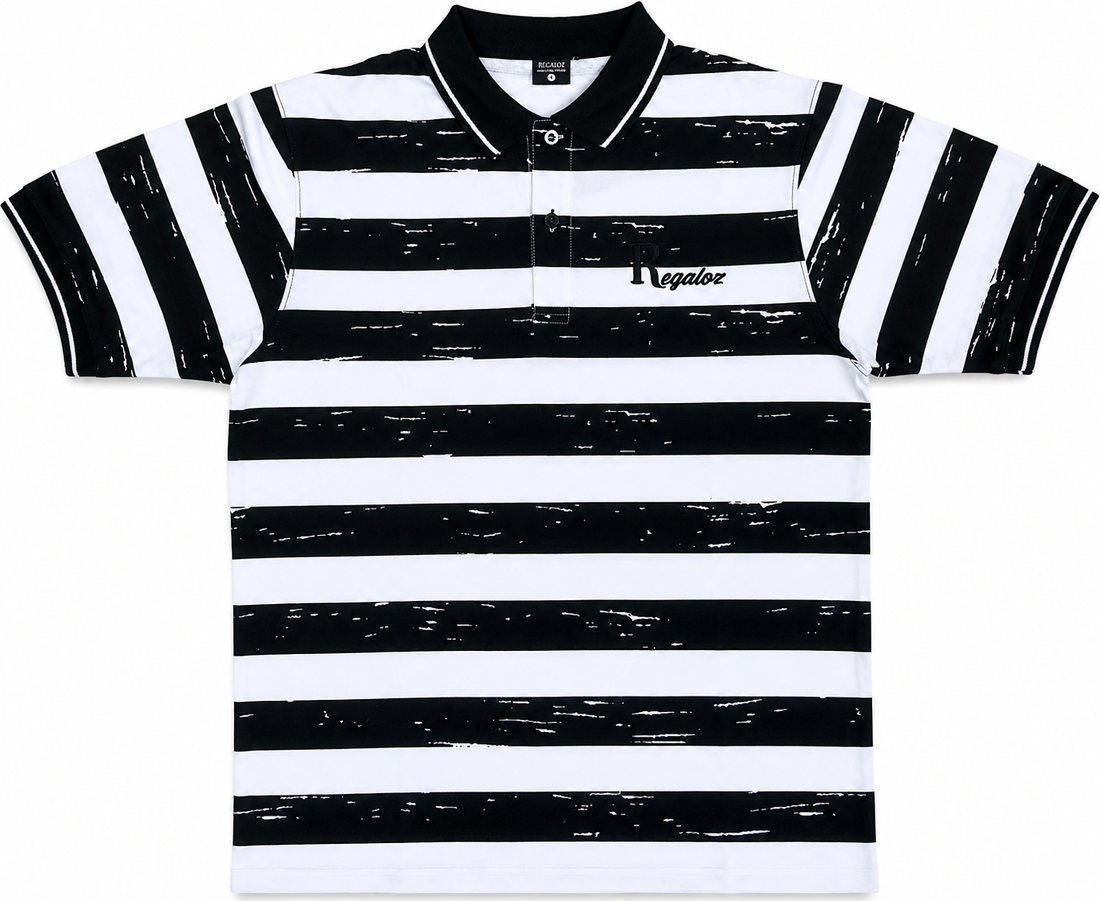 👕⚫⚪ Regaloz Polo Street Classic BLACK &amp; WHITE Striped Shirt