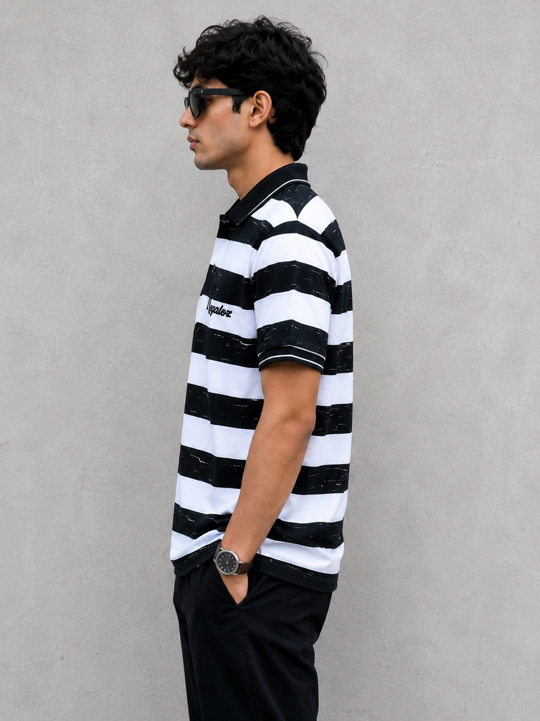 👕⚫⚪ Regaloz Polo Street Classic BLACK &amp; WHITE Striped Shirt