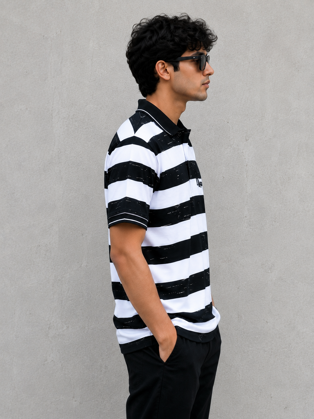 👕⚫⚪ Regaloz Polo Street Classic BLACK &amp; WHITE Striped Shirt