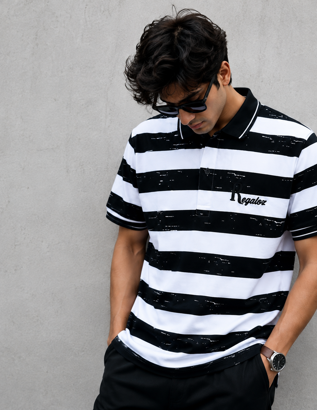 👕⚫⚪ Regaloz Polo Street Classic BLACK &amp; WHITE Striped Shirt