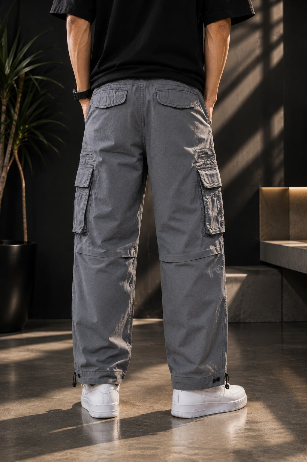 Regaloz Urban Utility Cargo Pants — Grey