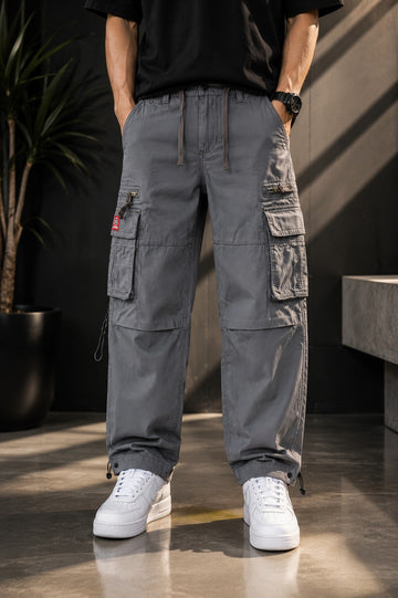 Regaloz Urban Utility Cargo Pants — Grey
